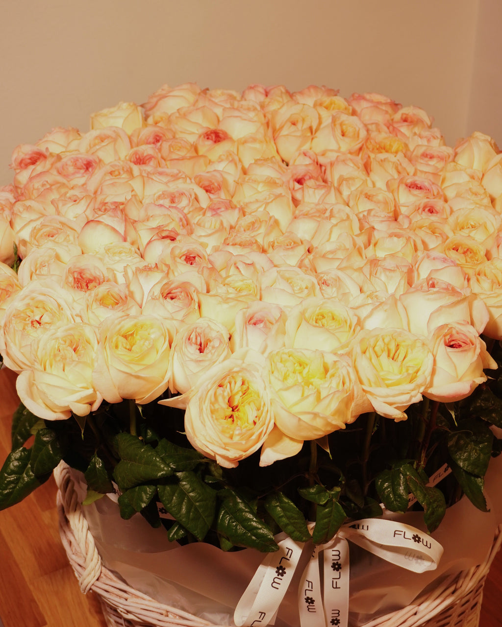 Basket of 101 Peach Peony Rose