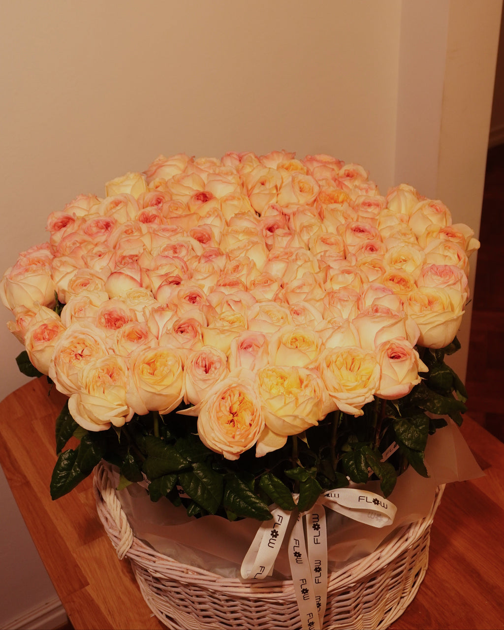 Basket of 101 Peach Peony Rose